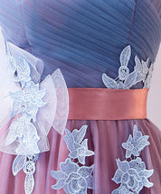 A-line Sweetheart Floor-Length Tulle & Lace Prom Dress with Lace-Up Back