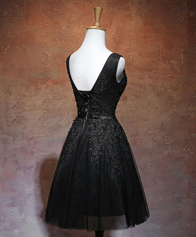 A-line Square Neck Knee-Length Tulle & Lace Homecoming Dress with Lace-Up Back