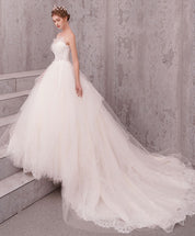 Ball Gown Ivory Sweetheart Floor-Length Tulle and Lace Prom Dress with Illusion Corset Bodice