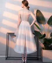 A-line Round Neck High-Low Tulle & Lace Dress with Beaded Bodice Homecoming Dress