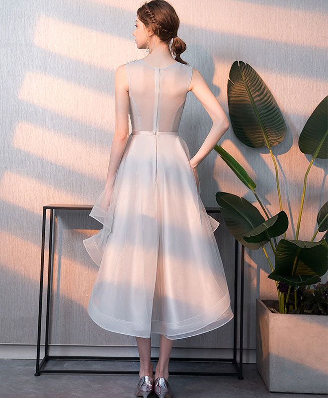 A-line Round Neck High-Low Tulle & Lace Dress with Beaded Bodice Homecoming Dress