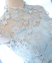 Floral Lace Illusion Neckline A-line Short/Mini Homecoming Dress