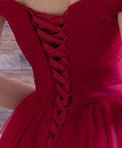 A-line Off-the-Shoulder Knee-Length Tulle & Lace Homecoming Dress with Lace-Up Back