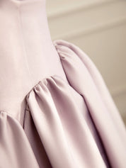 Simple V Neck Satin Pink Long Prom Dress