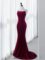 Burgundy Mermaid Velvet Long Prom Dress