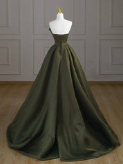 A-Line V Neck Satin Green Long Prom Dress, Green Long Formal Dress