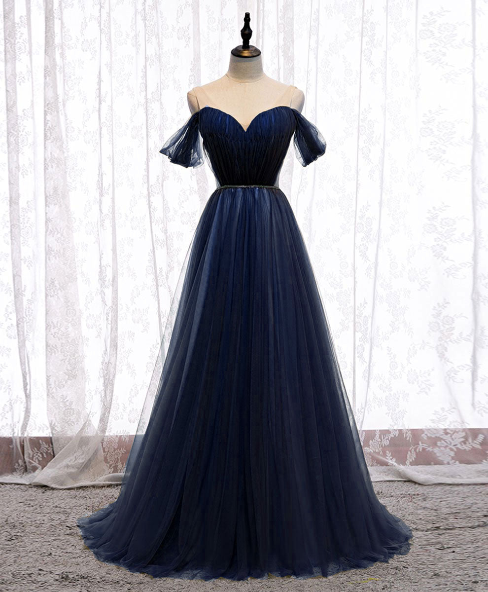 A-Line Off-the-Shoulder Floor-Length Tulle Prom Dress with Sweetheart Bodice