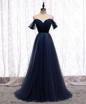 A-Line Off-the-Shoulder Floor-Length Tulle Prom Dress with Sweetheart Bodice