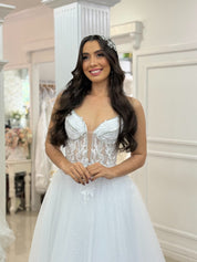 A-Line Spaghetti Straps Floor-Length Tulle Prom Dress with Lace Appliqué