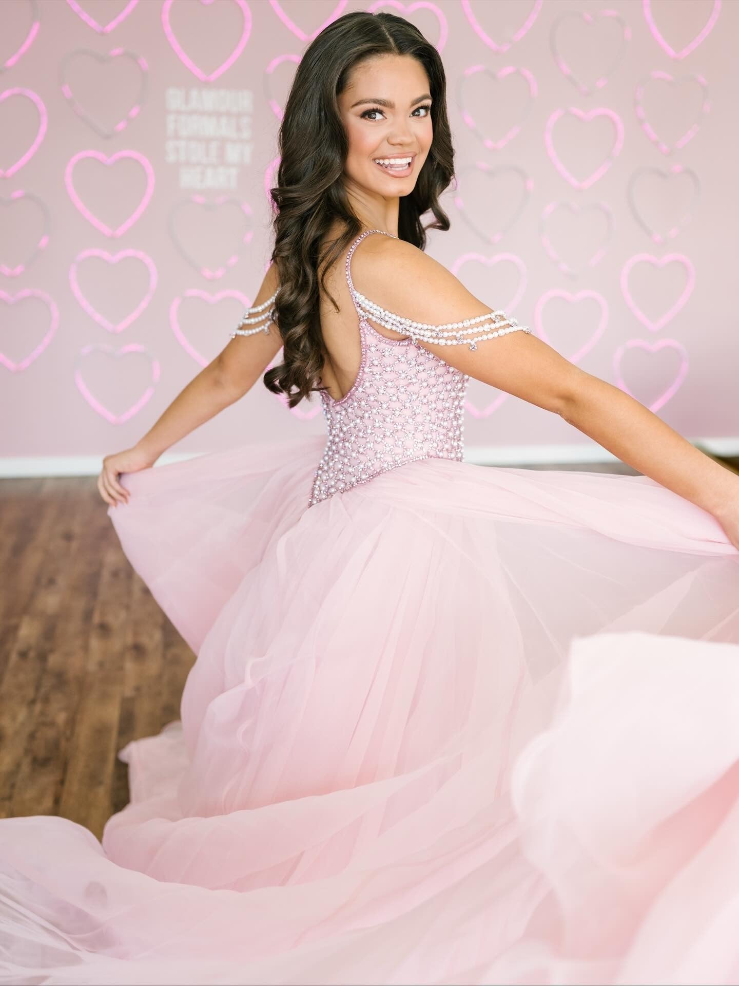 Ball Gown Square Neck Floor-Length Blush Pink Tulle Prom Dress with Beaded Bodice