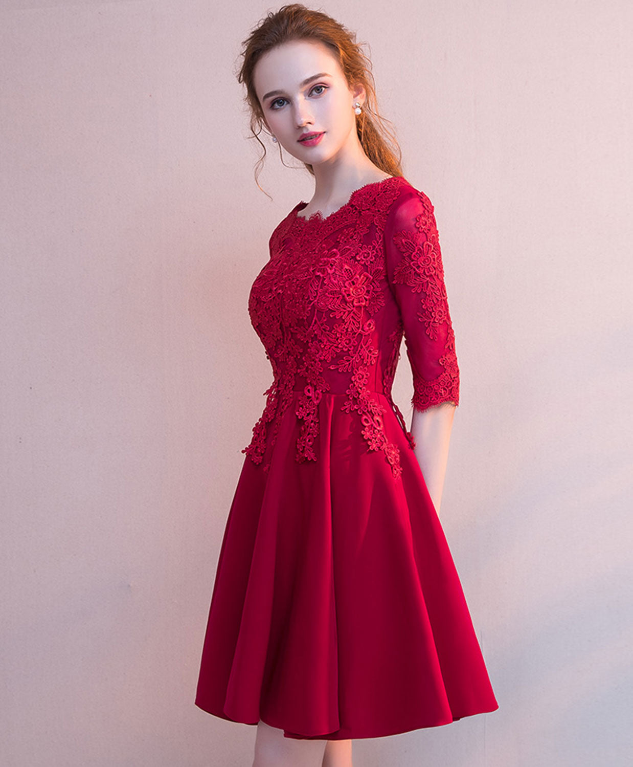 3/4 Sleeve Lace A-line Short/Mini Homecoming Dress with Embroidered Bodice