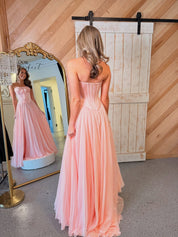 A-Line Strapless Sweetheart Floor-Length Chiffon Prom Dress with Bow Corset Bodice