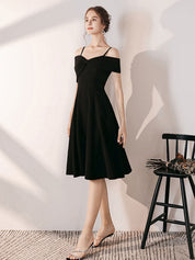 A-Line Sweetheart Knee-Length Black Chiffon Homecoming Dress with Off-the-Shoulder Straps