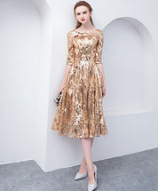 A-Line Scoop Neck Knee-Length Sequin Lace Homecoming Dress with Elegant Floral Pattern