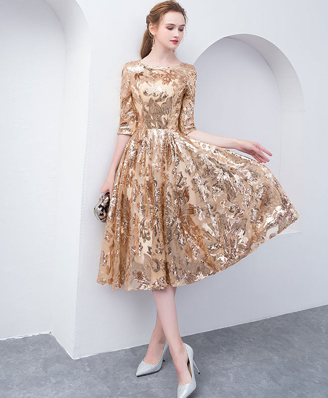 A-Line Scoop Neck Knee-Length Sequin Lace Homecoming Dress with Elegant Floral Pattern