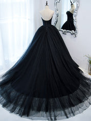 Ball Gown Sweetheart Floor-Length Black Tulle Prom Dress with Structured Corset Bodice