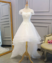 A-Line Sweetheart Off-Shoulder High-Low Tulle Homecoming Dress With Lace Appliqué & Lace-Up Back