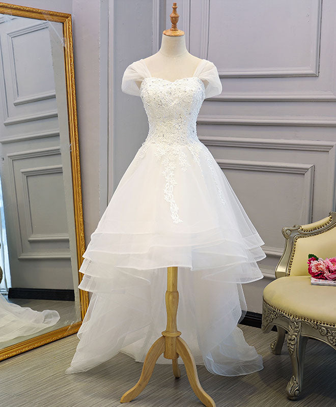 A-Line Sweetheart Off-Shoulder High-Low Tulle Homecoming Dress With Lace Appliqué & Lace-Up Back