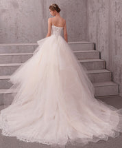 Ball Gown Ivory Sweetheart Floor-Length Tulle and Lace Prom Dress with Illusion Corset Bodice