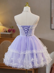 A-Line Lavender Sweetheart Knee-Length Tulle Lace Homecoming Dress with Tiered Ruffle Skirt