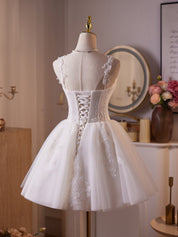 White Tulle Lace Short Prom Dress, White Homecoming Dress