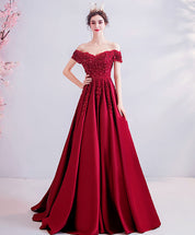 A-Line Off-the-Shoulder Floor-Length Satin & Lace Appliqué Prom Dress