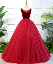Ball Gown Scoop Neck Floor-Length Tulle & Beads Beaded Waist Prom Dress