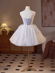 Strapless Light Blue Tulle Homecoming Dress with Beaded Bow Detail