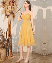 A-Line Sweetheart Neck Knee-Length Yellow Tulle Beaded Homecoming Dress