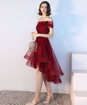 A-line Off-the-Shoulder High-Low Tulle Dress with Lace Appliqué Homecoming Dress
