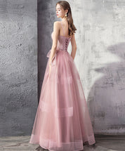 Corset-Style A-Line Floor-Length Tulle Lace Appliqué Prom Dress