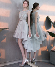 A-line Round Neck High-Low Tulle & Lace Dress with Beaded Bodice Homecoming Dress
