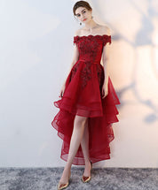 Off-Shoulder High-Low Tulle and Lace Homecoming Dress with Floral Appliqué