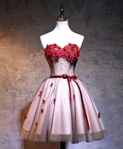 A-line Sweetheart Strapless Short Tulle Homecoming Dress with 3D Floral Appliqué