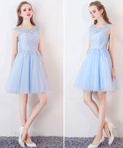 A-Line Illusion Scoop Neck Knee-Length Tulle & Lace Homecoming Dress