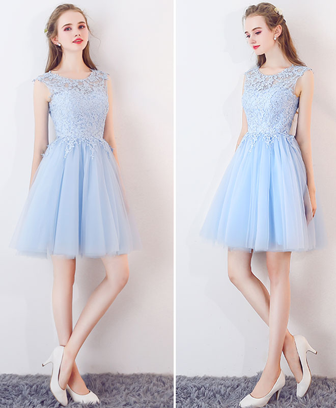 A-Line Illusion Scoop Neck Knee-Length Tulle & Lace Homecoming Dress