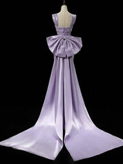 Sheath / Column Square Neck Floor-Length Satin Prom Dress with Sculptural Bow Detail