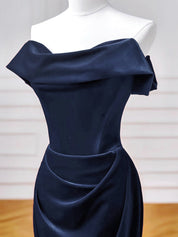 Mermaid Off-the-Shoulder Floor-Length Navy Velvet Prom Dress with Draped Bodice