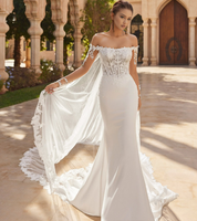 Mermaid Satin Lace Corset Off Shoulder Boho Wedding Dresses for Bride HE876