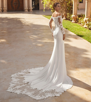 Mermaid Satin Lace Corset Off Shoulder Boho Wedding Dresses for Bride HE876