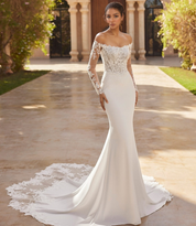 Mermaid Satin Lace Corset Off Shoulder Boho Wedding Dresses for Bride HE876