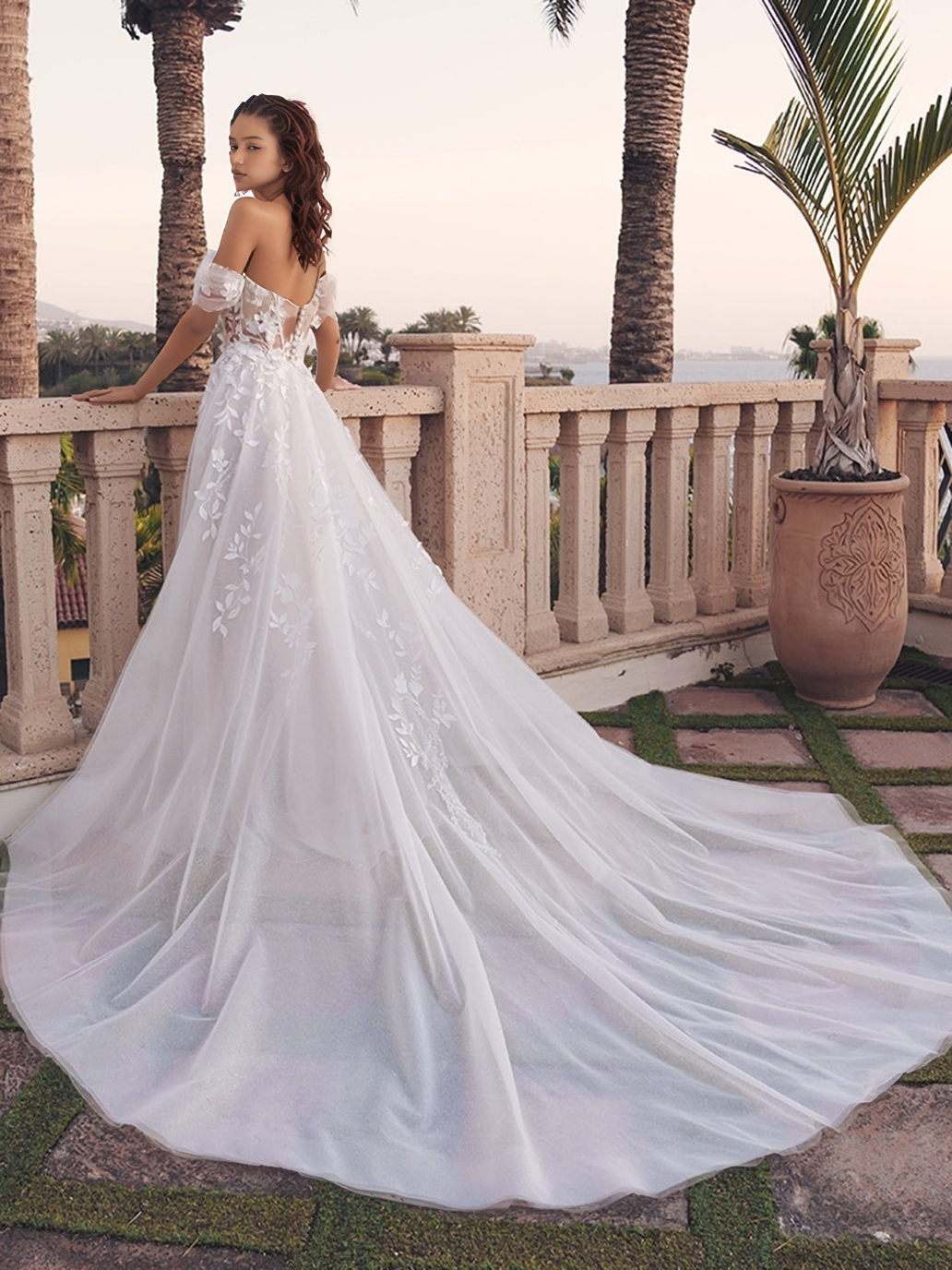 A-Line Off-the-Shoulder Floor-Length Tulle Lace Floral Appliqué Prom Dress