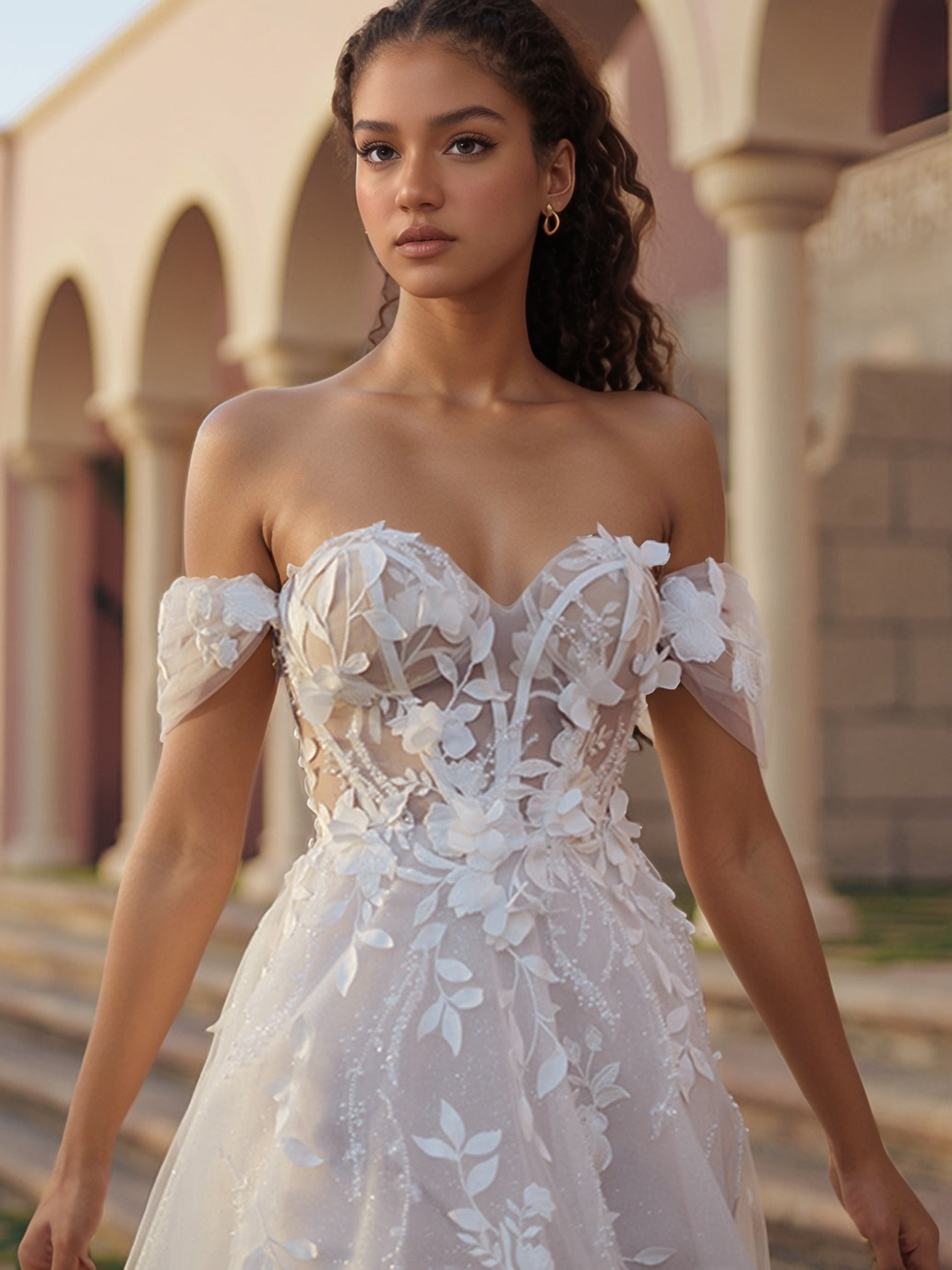 A-Line Off-the-Shoulder Floor-Length Tulle Lace Floral Appliqué Prom Dress