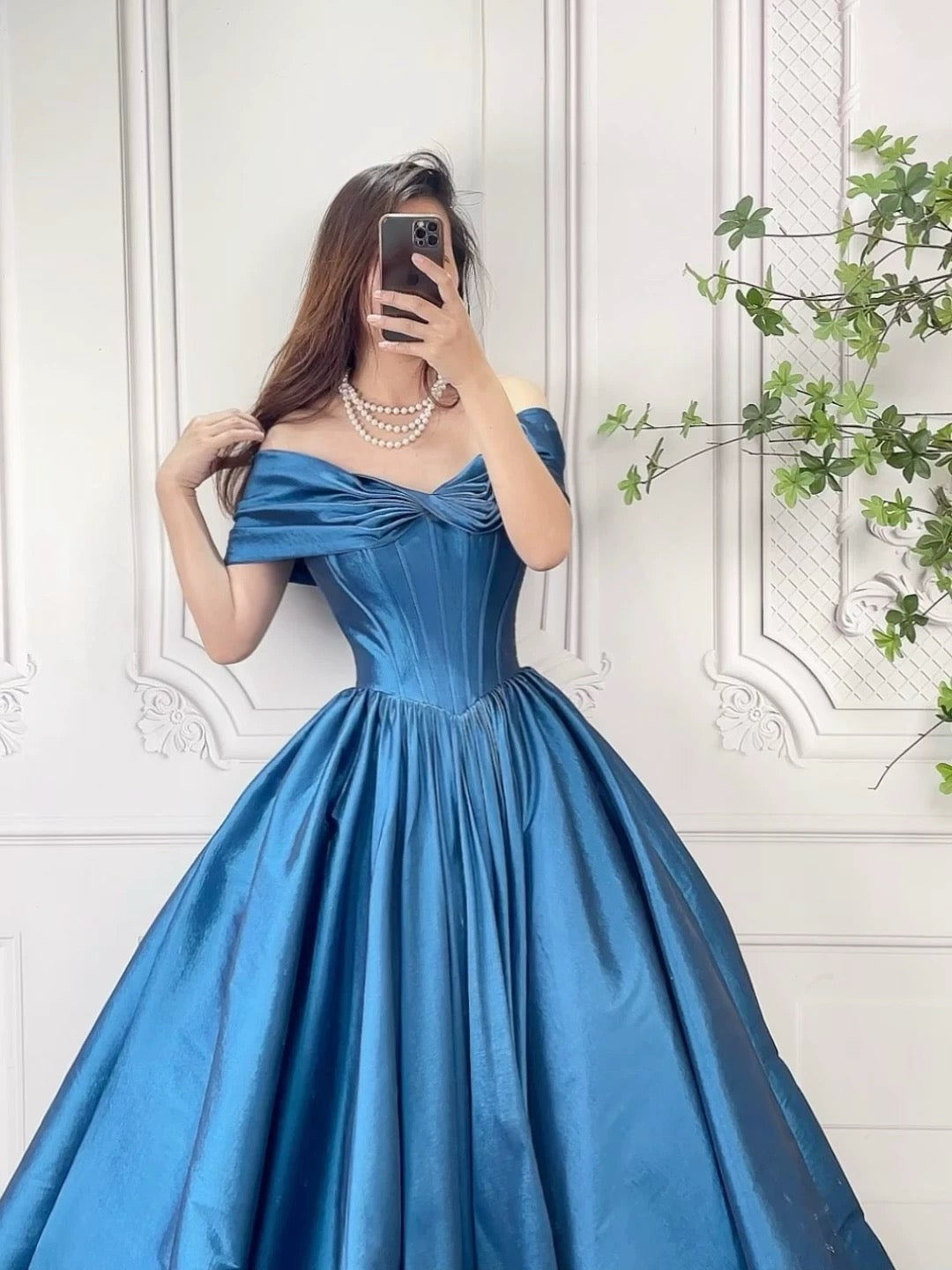 A-Line Off Shoulder Blue Long Prom Dress, Blue Long Formal Dress