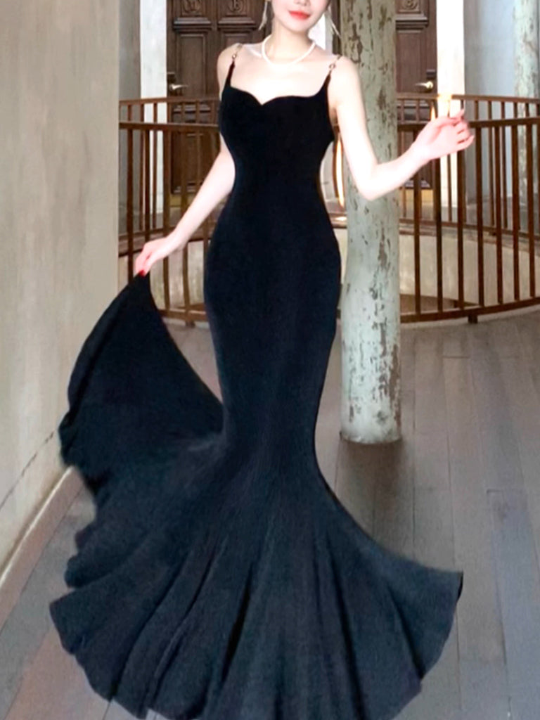 Simple Mermaid Black Long Party Dress, Black Evening Dress