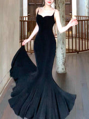 Simple Mermaid Black Long Party Dress, Black Evening Dress
