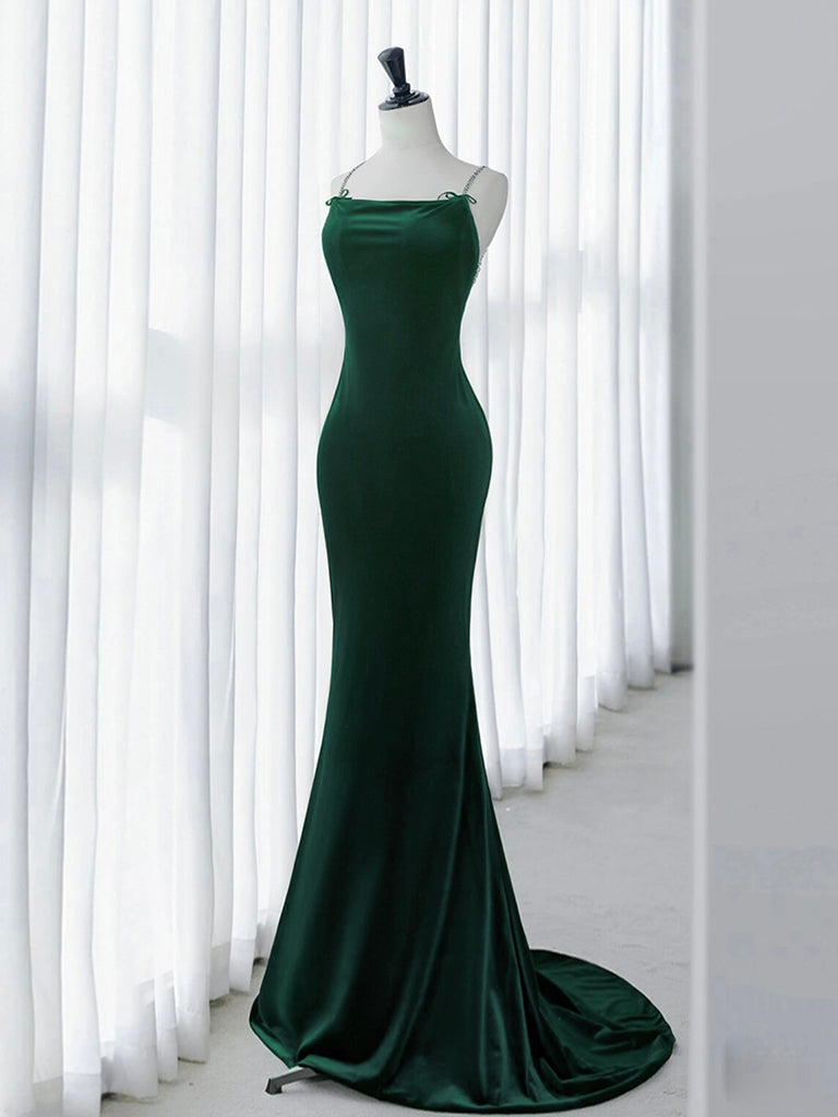Green Mermaid Velvet Long Prom Dress, Green Long Evening Dress