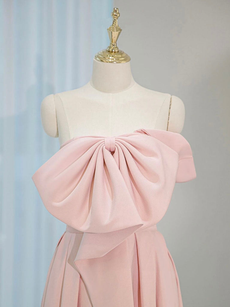 A-Line Satin Pink Long Prom Dress, Pink Long Formal Dress