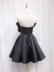 Black Sweetheart Neck Satin Short Prom Dress, Black Homecoming Dress