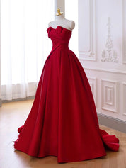 A-Line Satin Burgundy Long Prom Dress with Lace-Up Back